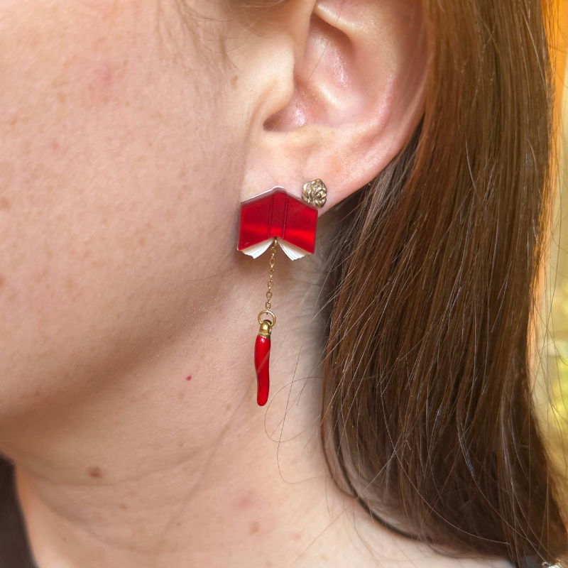 Book and Chili Pepper Drop Earrings