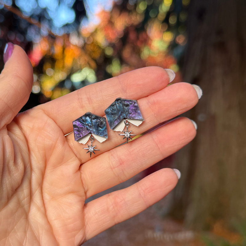 Book and Stars Drop Earrings
