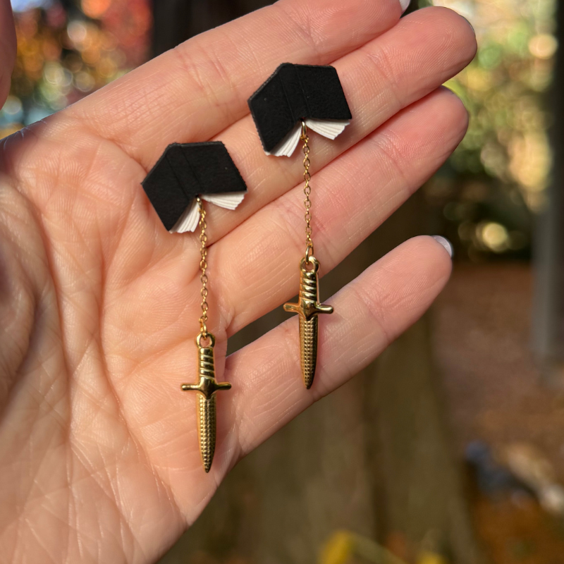 Book and Dagger Drop Earrings