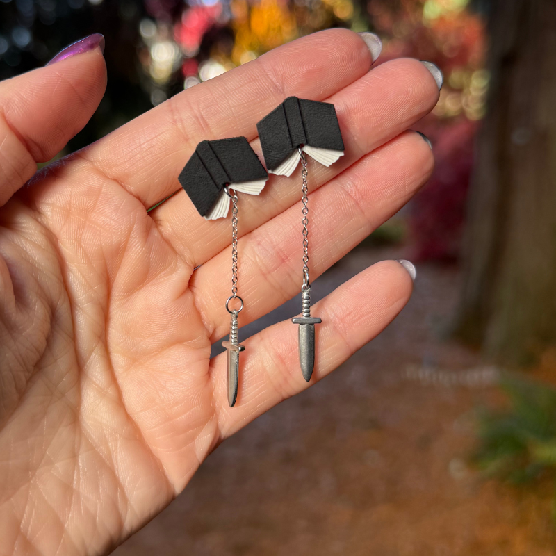Book and Dagger Drop Earrings