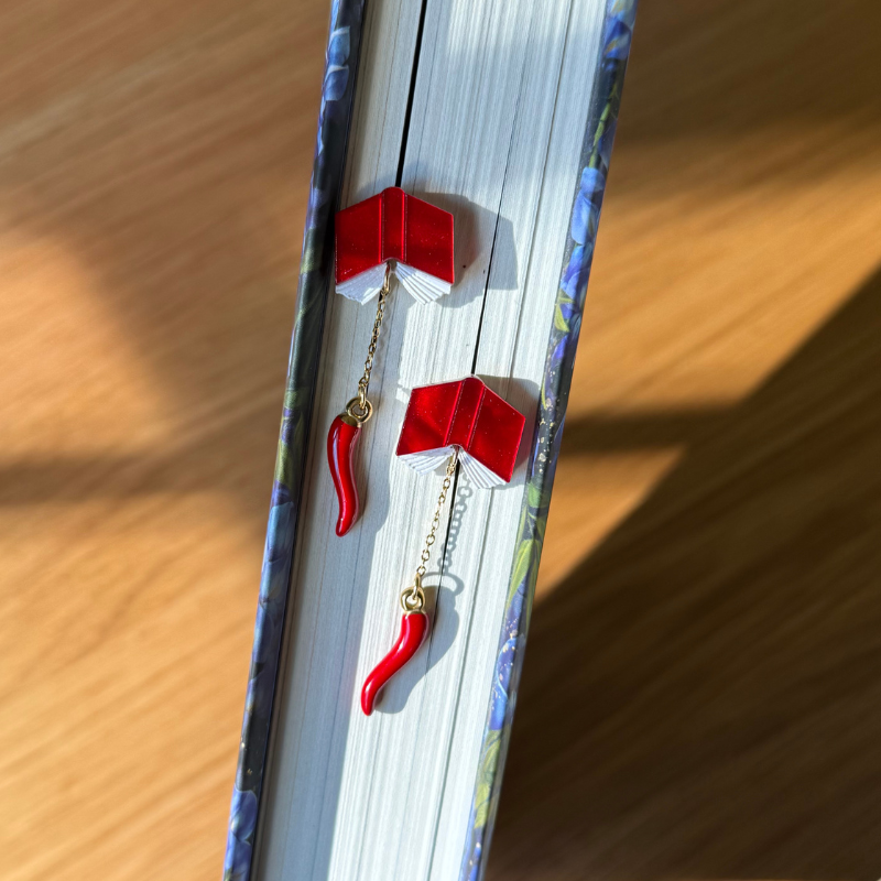 Book and Chili Pepper Drop Earrings
