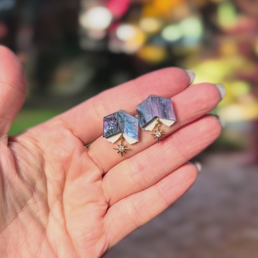 Book and Stars Drop Earrings