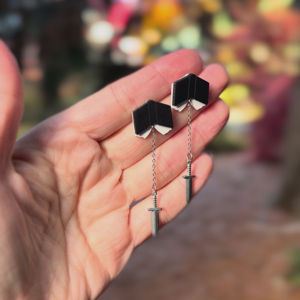 Book and Dagger Drop Earrings