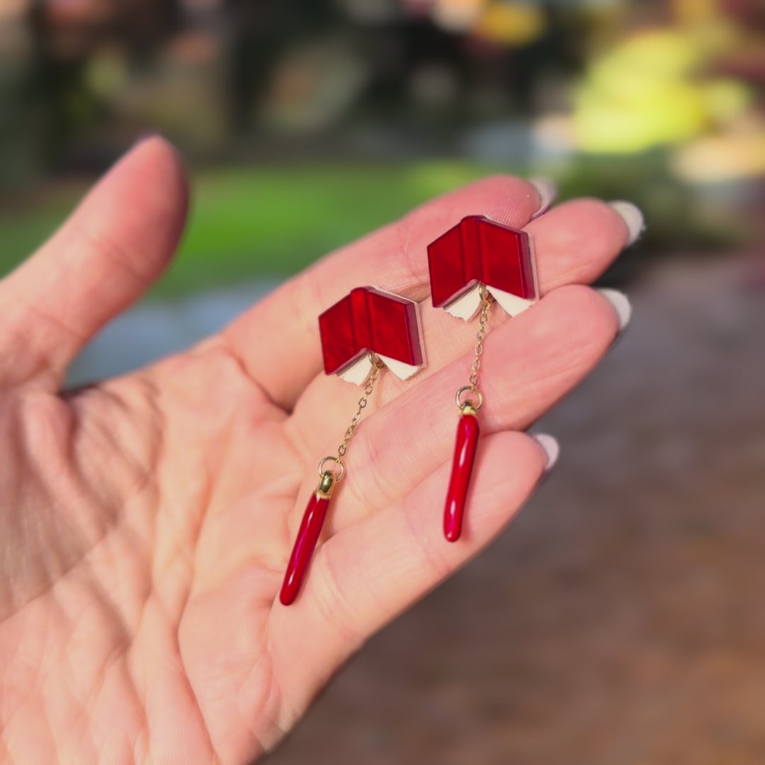 Book and Chili Pepper Drop Earrings